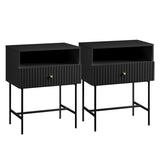 Sarantino Cecil Slender Fluted Bedside Table in Black TBL-18F-12T-BLK