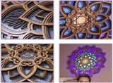 USB-Powered Mandala Atmosphere LED Night Light, Wood Carving Lotus Lamp for Stunning, Wooden Wall V1366-AZ2-W-05407