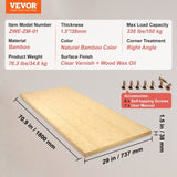 VEVORBambo o Table Top, 180 x 73.7 x 3.8 cm, 150 kg Load Capacity, Universal Solid One-Piece Bamboo V952-GZTZMSMB7230GBMW8V0