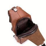Brown Black Leather Sling Bag Crossbody Bag Chest Bag Travel Bag Quality Leather Bag V1347-127-BLA-20010