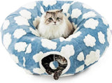 Cat Tunnel Bed with Washable Cushion for Indoor Cat, Donut Cave Tube Toys for Kitten Puppy Rabbit V1107-135-54823-BLU2