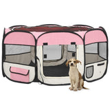 Foldable Dog Playpen With Carrying Bag Pink 145x145x61 Cm 43_171012