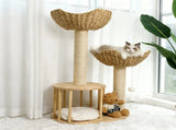 Large Cat Scratching Post Tree Tower with Baskets and Cubby Cave in Natural Wood & White, 60x40x99cm V178-59360