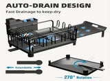 extendable dish drying rack, rust proof dish rack, auto drain dish rack, utensil and cup holder, V1102-122-68423-BLK-BLACK