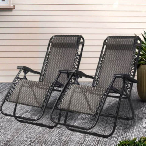 Gardeon 2PC Zero Gravity Chair Folding Outdoor Recliner Adjustable Sun Lounge Camping Grey FF-ZGC-GRX2