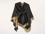 Solid Color Striped-Border Faux Cashmere Shawl Scarf, Minimalist Versatile Autumn Winter Warmth V1232-FXRPJ016