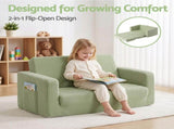 Artiss 2-in-1 Sofa Foam Couch with Side Pocket Light Green SBED-M-FLOOR-KIDS-GN