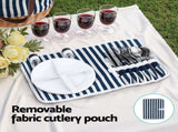 Alfresco 4 Person Picnic Basket Bag Set Wooden Blanket Cooler Outdoor Insulated PICNIC-4PPL-BAG-STRIPE