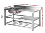 Cefito Stainless Steel Kitchen Bench Work Table with Sink Splashback 120cm SSKB-B-SINK-L120