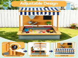 Keezi Kids Sandpit Wooden Canopy Sandbox With Cover Funnel Outdoor Toys 110cm Green SAND-CANOPY-FUNNEL-110-GN