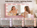 Artiss Dressing Table Charging Station LED Vanity Desk Set Stool Glass Top Make up Mirror Storage FURNI-L-DRESS08-PK-ABC