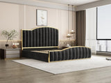 Elegant King Bedframe Charcoal Velvet Fabric with Gas Lift Storage and Golden Trim V357-STARSHINE-KING-CHARCOAL-ABC