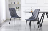 Button Tufted Grey Dining Chairs -Set of 4 V292-CHAIRS-BTNTUFTED-SO2-GREYSEAT-BLACK