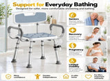 Height Adjustable Shower Chair with Arms & Back, Aluminium Bathroom Seat, 136kg Capacity V1181-HP012