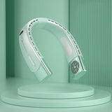 Hanging Neck Fan Wearable Bladeless Fan USB Rechargeable Cooling Fan with 5 Speed Adjustment Green V1263-JX-7213-1