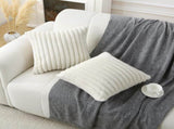 Decorative Throw with Inserts, Set of 2 Soft Faux Fur Throws, Square Boho Striped V1258-DP02-C-3196