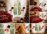 Christmas Flannel Throw Blanket and Snowman Curtain Tieback Set, 150x200cm Thick Fleece Sofa Blanket V888-ELOSUNG54138