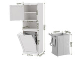 Artiss Tall Bathroom Storage Cabinet with Tilt Out Laundry Hamper White 170cm FUR-S-BATH-TB170-BAG-WH