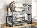 2-Tier Dish Racks, Large Space-Saving Dish Drying Rack, Narrow Drainer for Kitchen Counter, Black V1366-AZ2-W-18282