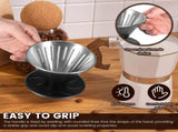 Stainless Steel Pour Over Coffee Dripper Cone Filter with Anti Scald Handle for Hand Brew Coffee, V1189-LC-RY-00221