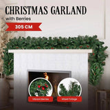 Christabelle 3.05m Christmas Garland with Berries Pine Tree Decoration Ornament 112_BHZG10