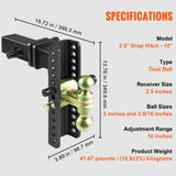 Adjustable Trailer Hitch, 25 cm Drop & 21.59 cm Rise Hitch Ball Mount with 6.35 cm Receiver Solid V952-SQTQJTCB2522KIQK5V0