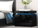 Artiss Bedside Table LED 2 Drawers Lift-up Storage - COLEY Black FURNI-O-LED-BS-01-BK