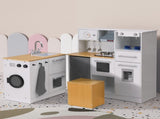 Keezi Kids Kitchen Playset 2-Piece Wooden Pretend Play Coffee Maker Toy 80CM White PLAY-WOOD-COMBINATION-WH