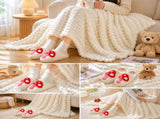 Mushroom-Themed Plush Slippers & Bubble Fleece Throw Blanket Set A Cozy, Warm Winter Home Gift V888-ELOSUNG54131