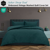 Ardor Asher Deep Teal Embossed Vintage Washed Quilt Cover Set Queen V442-INT-QUILTCS-ASHER-DEEPTEAL-QS