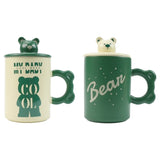 2X High-Fired Ceramic Porcelain Mug Set with Lid 400ml Bear w Tea Spoon GREEN V274-HA-LA-P0024827-BEAR