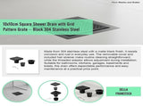 10x10cm Square Shower Drain with Grid Pattern Grate Matte Black 304SS, CUPC Certified with Hair V63-955571