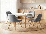 Artiss Round Dining Table and Chairs Set 5pcs Compact Kitchen Furniture White Natural Wood & Grey DSET-TAB01-DIN203A-GYX4