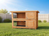 Large Rabbit Hutch with Base 2 Storey Guinea Pig Cage Chicken Coop Timber Pet House V63-840521