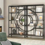 NNETMLT 8-Tier 71-Inch Industrial Geometric Bookcase with Metal Frame V728-QH169584