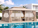 Instahut Gazebo 3x4m Canopy Outdoor Steel Frame Patio Tent Curtains Marquee Beige GAZEBO-IR-MC-3X4-BG