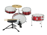 Karrera Mini 4-Piece Children Drum Kit Set Wooden with 2 Toms Bass Pedal Snare Stool Metallic R 4PC-DRUM-RD