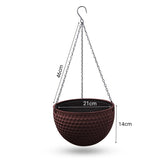 SOGA 2X Coffee Medium Hanging Resin Flower Pot Self Watering Basket Planter Outdoor Garden Decor HANGPOT12COFX2