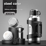 316 Stainless Steel Thermos Large Capacity Thermos Portable Thermos Flask - Black - Size 3000ml V1102-122-29524-BLK-3000ML