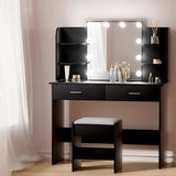 Artiss Dressing Table Set Stool 10 Led Bulbs Black Dulcea FUR-V-DRESS04-LED-BK-AB