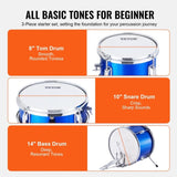 VEVOR Kids Drum Set, 3-Piece, 355.6 mm Beginner Drum Set with Adjustable Throne Cymbal Pedal Two V952-SJTJZGSGZ14LBTYZAV0