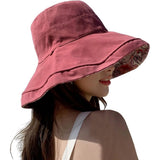 Women Wide Brim Sun Cotton Floppy Packable Reversible Visor Hats, UV Protection Summer Beach V1366-AZ2-W-10765