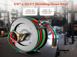 Retractable Welding Hose Reel, 1/4-Inch x 50FT Twin Oxygen Acetylene Rubber Hose Max 300PSI - T V952-HJRGJP50FTZDID1LEV0