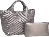 Woven Tote Bag for Women Soft Leather Handbag with Pocket V1263-JX-3499