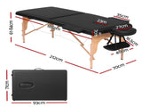 Zenses Massage Table 70cm Portable 2 Fold Wooden Beauty Waxing Therapy Bed Black MT-WOOD-2FOLD-BK-70