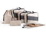 Beige and Black Premium 6-Piece Compression Packing Cubes Set - Lightweight Polyester Travel V888-ELOSUNG27965