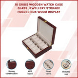 10 Grids Wooden Watch Case Glass Jewellery Storage Holder Box Wood Display V63-824611