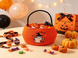 Halloween Candy Storage Basket,Woven Cotton Rope Snack Holder with Ghost Design,Multi-purpose Treat V1369-AZ3-W-14919