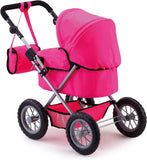 Foldable Dolls Pram with Height-Adjustable Handle and Shoulder Bag, Stable, Pink V178-21721