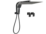 Matt Black 2in1 Set 16" Large Shower Head 3 Modes Handheld Gooseneck Arm Twin Taps Set V1233-A702BHS002M4CBKSS116BCPF0272BK